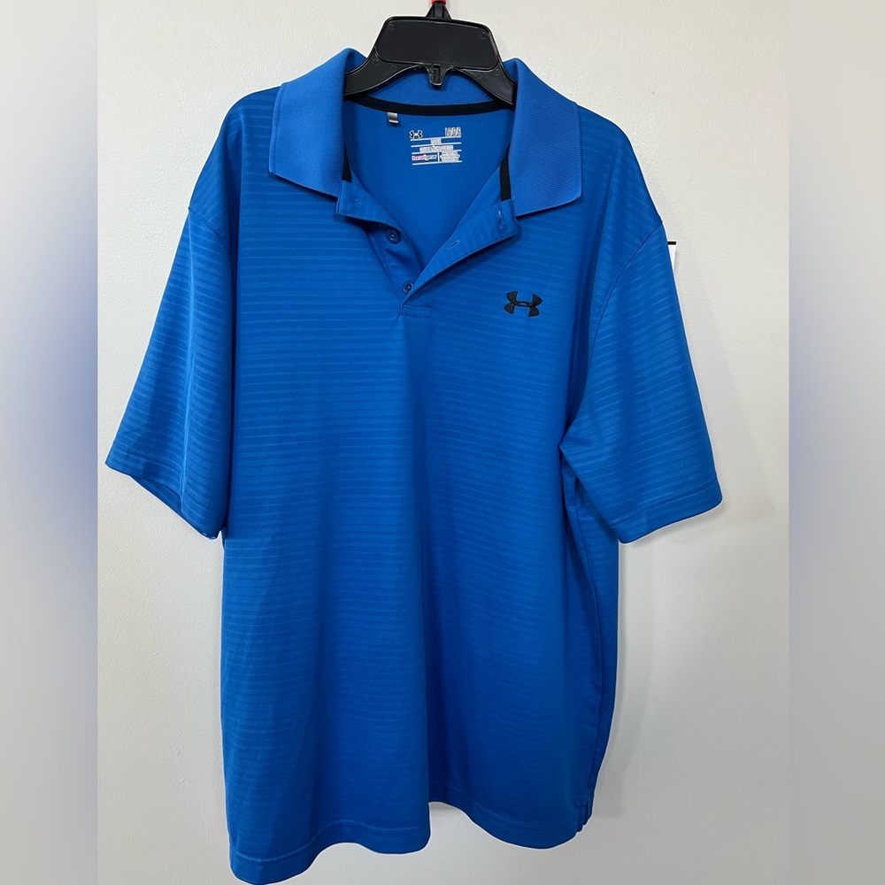 🔥UNDER ARMOUR MEN'S STRIPED POLO STYLE #1268401-406 SHORT SLEEVE BLUE LARGE - Picture 7 of 15